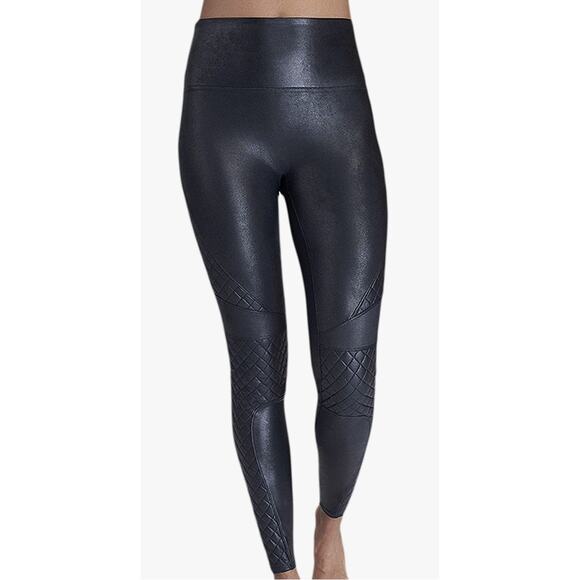 Spanx Leggings Size S Faux Leather Quilted Moto Athleisure Gym Workout Yoga - Picture 1 of 11